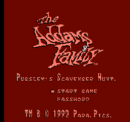 Addams Family title screen for NES